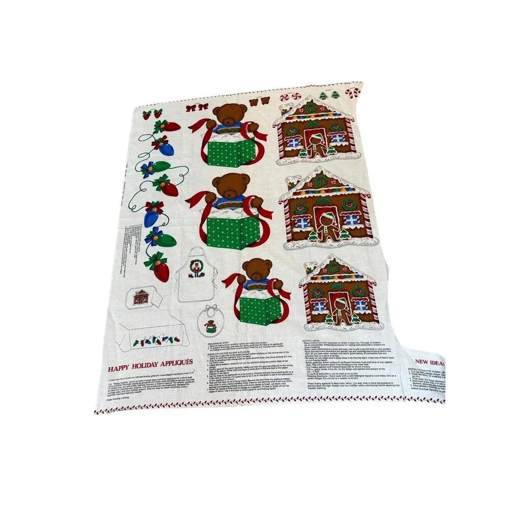 VIP Cranston Happy Holiday Appliques Christmas Fabric Panel Bear Gingerbread